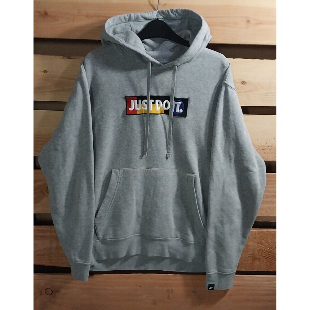 Vtg 2000s Nike Just Do It Embroidered Logo Hoodie Sweatshirt Gray Sz Medium Wear